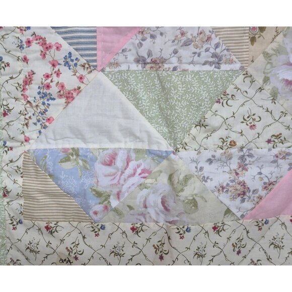 Quilted Patchwork Pillow Sham Floral Cottage Boho Granny Keeco 20x36 King Size - Picture 5 of 9